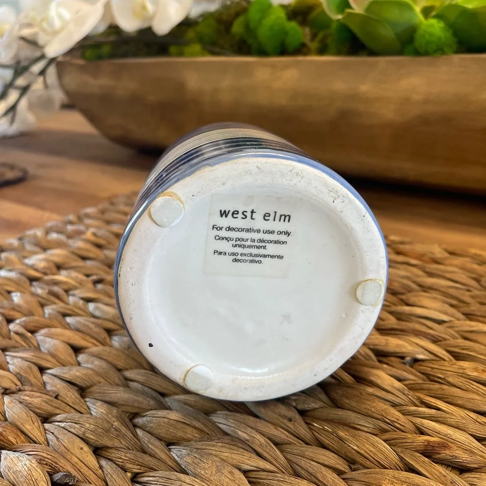 West Elm Blue and White Striped Accent Vase, Preppy, Nautical, Coastal
